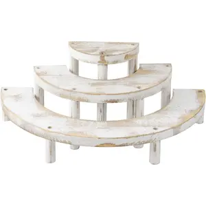 3 Tier Wooden Display Riser Stand, Cupcake Stand & Perfume Organizer, Rustic Whitewashed Tiered Display Shelf for Desserts,  Polish, Makeup,  & Collectibles