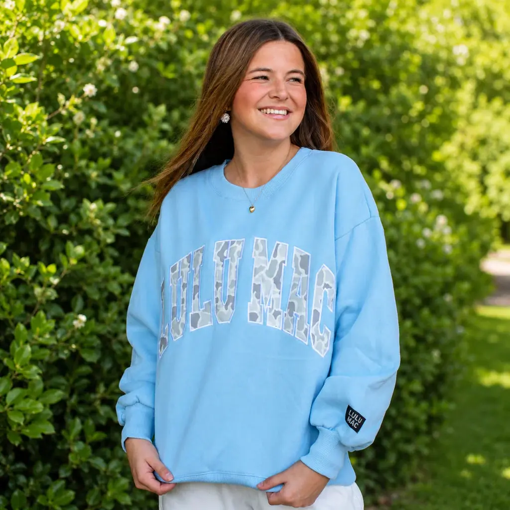 LuluMac Light Blue w/white Camo Sweatshirt