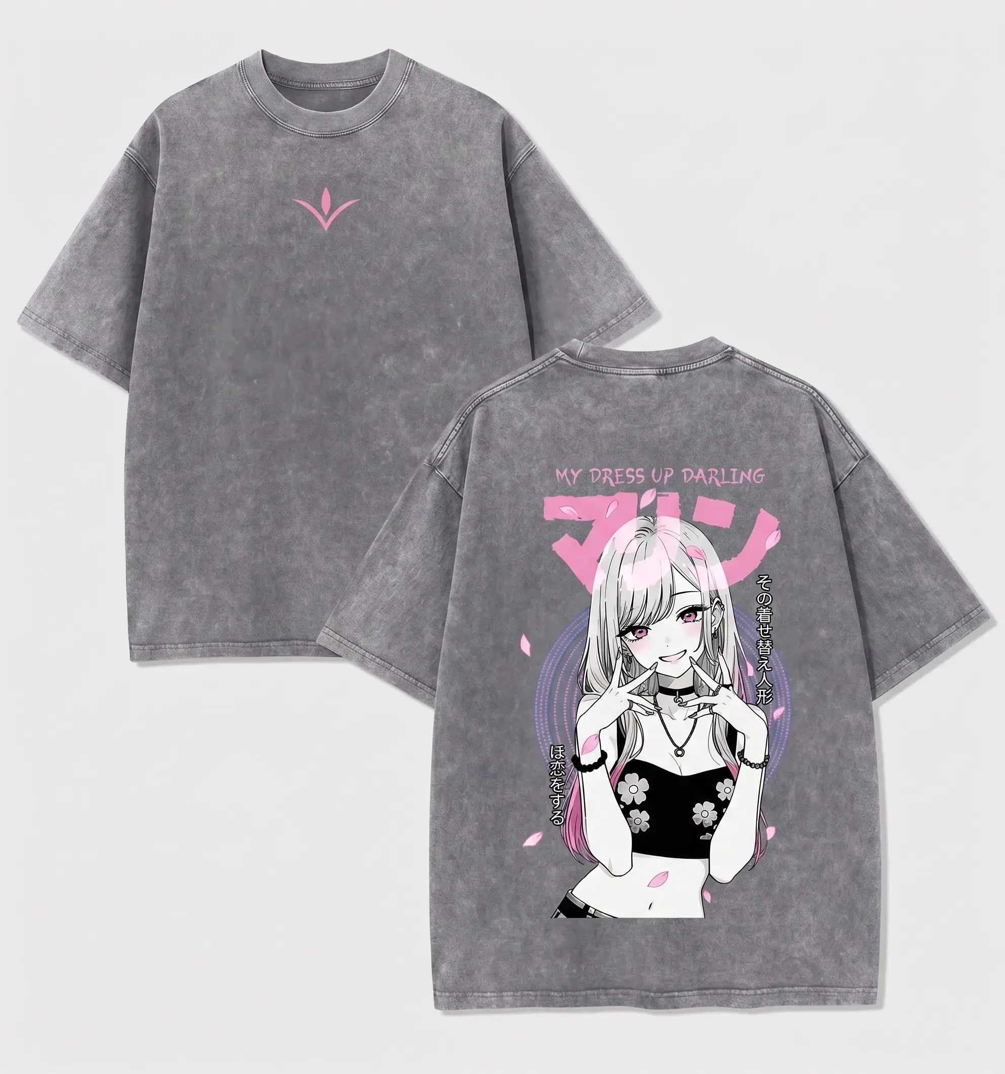 My Dress-Up Darling Marin Kitagawa 260GSM Heavyweight Washed Oversized T-Shirt, Pink Saku Fabric Classic Casual Breathable Top