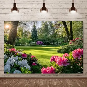 2D Flat, 2D Flat - 2D Flat, 2D Flat - Single 2D Flat Banner for Spring Garden - A Backdrop Featuring Blooming Flowers And Rural Landscapes, Ideal for Indoor Or Living Room Photography, Festi