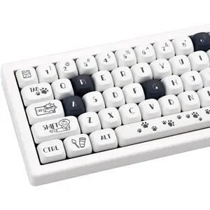 Cute Puppy Paws Theme Keycaps 120 Keys, Black White PBT Dye-Sub, MOA Profile, ANSI Layout for MX Cherry Mechanical Keyboard