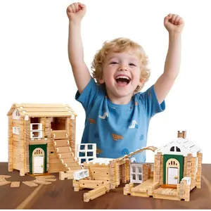 107 Pcs Wooden Building Blocks Toys with Door and Windows, Classic Old Fashioned Toys for Kids Ages 4-8 Boys and Girls, Great Birthday Toys Gifts