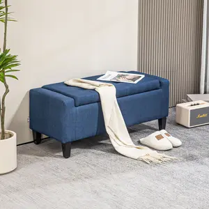 Dark Blue Button Tufted Upholstered Storage Ottoman Bench - Lift Top Hidden Storage Furniture for Living Room