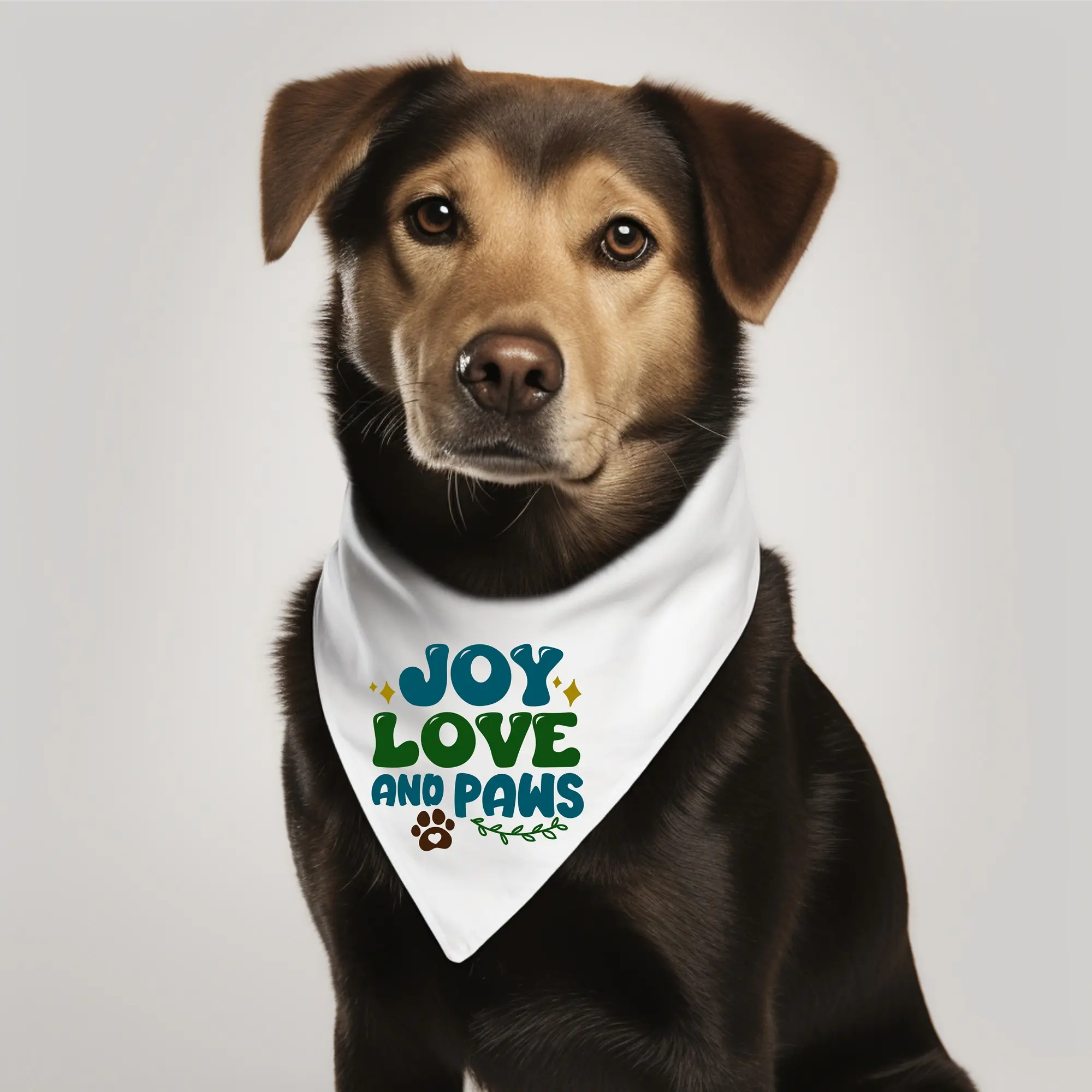 Joy Love And Paws Dog Bandana, Dog Saying Handkerchief, Christmas Pet Neck Scarf, Holiday Puppy Gift Bandana, Pet Owner Gift Scarf.