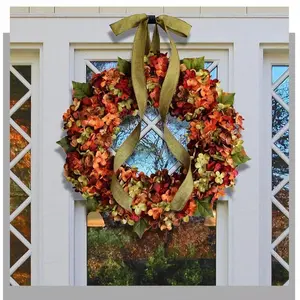 Autumn Yellow Red Orange Leaves Wreath Holiday for Front Door Hanging Porch Home Window Wall Farmhouse Indoor Outdoor