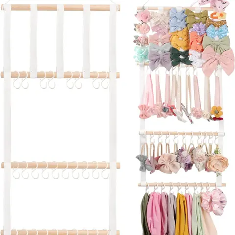 Minimalist Wooden 1-Layer Disk Rack - Large Storage Capacity Display Stand, Portable Girl Room Accessories Organizer for Headbands & Hair Bows