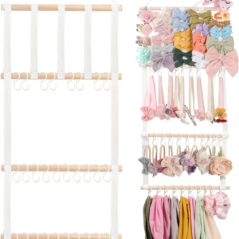 Minimalist Wooden 1-Layer Disk Rack - Large Storage Capacity Display Stand, Portable Girl Room Accessories Organizer for Headbands & Hair Bows