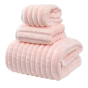 3-Piece Candy Fleece Towel Set - Bath, Hand & Face Towels: Pink