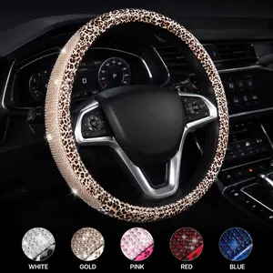 AUTOYOUTH Leopard & Cheetah Print Steering Wheel Cover - PU Leather with Diamond Bling Crystal Rhinestones, Non-Slip, Breathable, Universal 14.5-15 in Fit for Girls, Girly Cute Boujee Car Accessories, Accessories For Car, Girly Car Accessories
