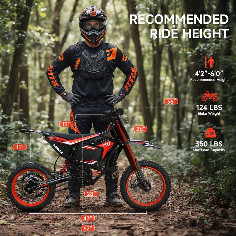Qronge Youth & Adult Electric Bike 4500W Peak Power Mid-Mount Motor  Electric-Bike with 60V 28.8Ah Battery, 50MPH,  Battery 50 MPH Speed 14''/12'' Wheels 60 Miles   Bike with Long Range Dirt Mtb Ebikes
