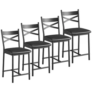 Modern Counter Height Bar Stools with X-Back Metal Frame - Cushioned PU Leather Seat, Waterproof Surface - Dining Chairs for Kitchen Island, Dining Room, Coffee Shop - 26-Inch, Set of 2