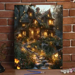 Beginner DIY Adult Digital Painting Kit - Includes Paint, Canvas, Brushes | Enchanted Cottage with Butterflies Paint by Numbers Kit for Adults | 40x50cm/15.74x19.68in, Frameless, Suitable for Home Decor, Family Activities, Father's Day, Mother's Day, Blac