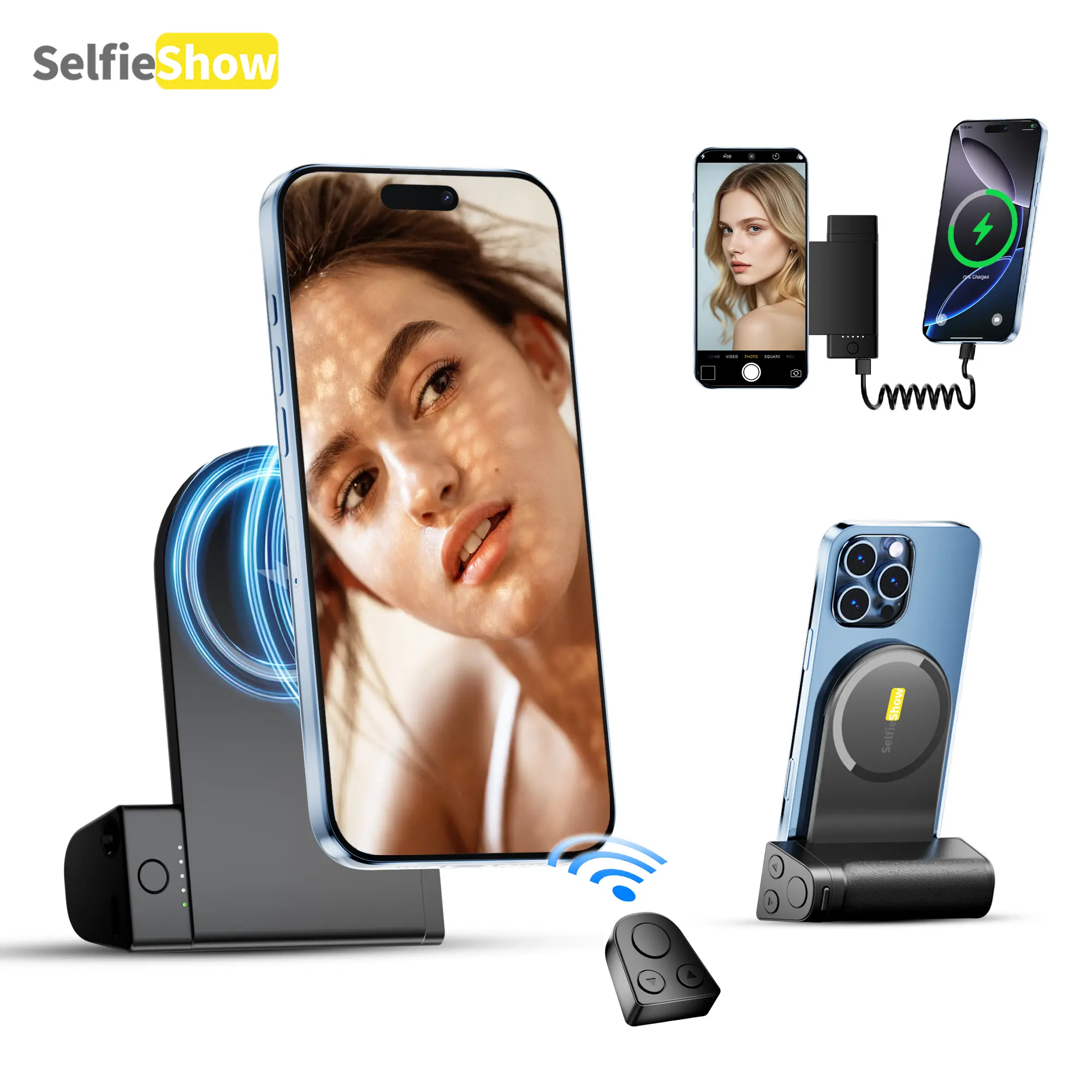 Magnetic Camera Grip Power Bank, Wireless Charging Phone Handle with Bluetooth Remote Shutter, 1/4" Tripod Interface, Portable Selfie Grip for TikTok, Vlog, Travel, iPhone & Android