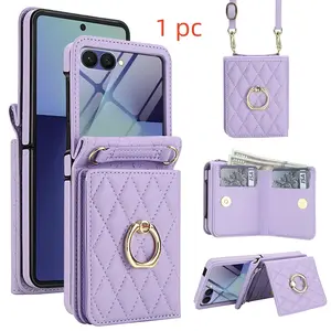 PU Leather Wallet Case for Galaxy Z Flip Series, Multi-Card Phone Bag with Strap, Anti-Collision Protection, Minimalist Design