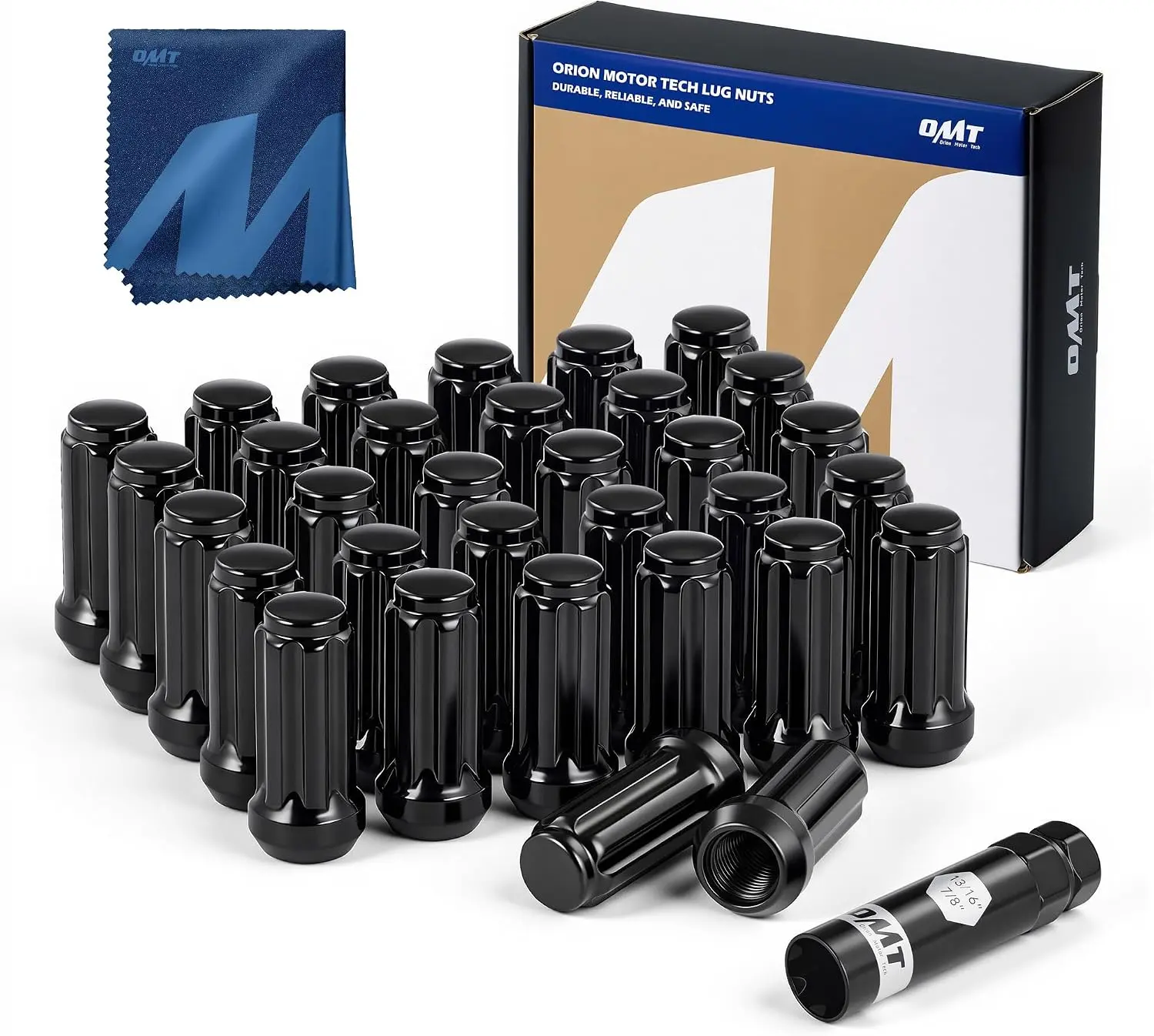 Orion Motor Tech M14x1.5 Lug Nuts with Cone Seat, 32pcs Lug Nuts Set with 1 Socket Key Wheel Lug Nuts Compatible with Chevy Silverado, GMC Savana Sierra, Ford F250 F350 Super Duty, Ram 2500 3500 Aftermarket Wheel