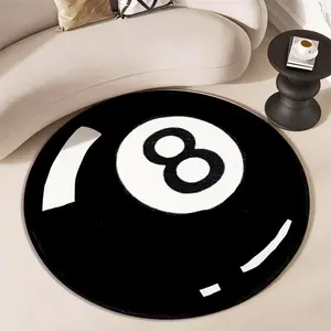 Trendy Eight Ball Theme Living Room Carpet, Creative Billiard 8 Ball Round Rug, Modern Simple Home Decor Accent Piece, Home Decorative Rug, Contemporary Rugs