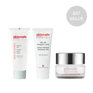 Skincode Travel Skincare Kit 55ML - S.O.S Oil Control Clarifying Wash(25ML) + 24h Cell Energizer Cream(15ML) + Exclusive Cellular Anti-aging Cream(15ML) - $37 Value