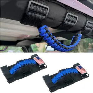 2PCS Roll Bar Grab Handles, Oxford Cloth Upgrade Metal Buckle Paracord Grip Handles, Durable and Strong Car Accessories, Compatible with Wrangler JL, JLU, JT, JK, JKU, TJ, LJ and YJ (Blue)