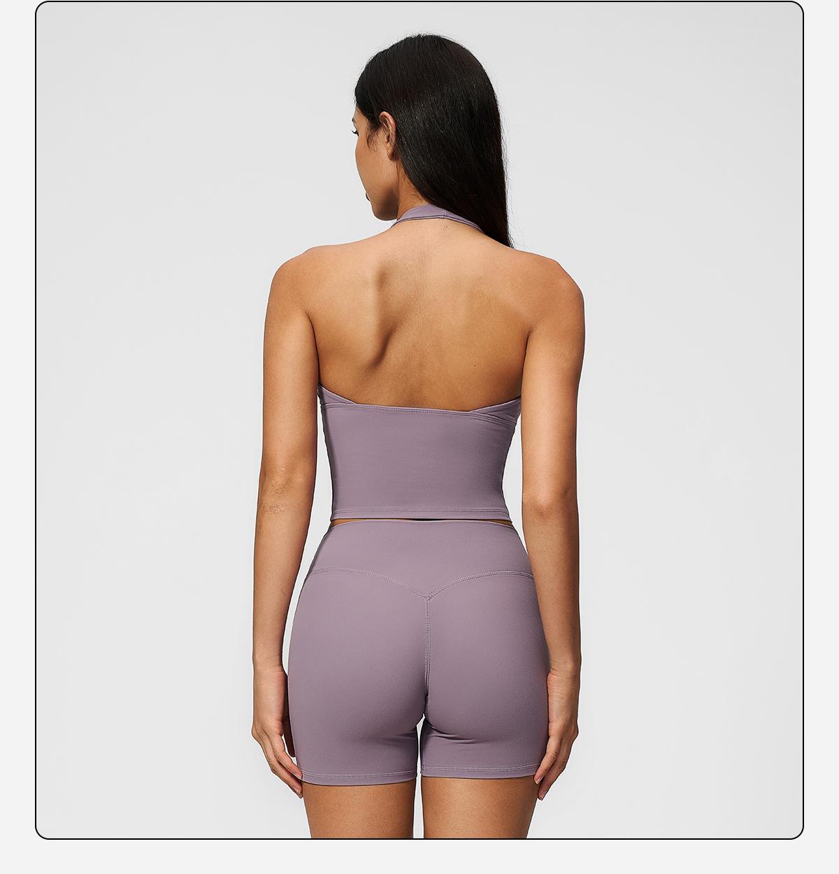 MFVIM Women’s V-Neck Halter Long Yoga Set — Back-Enhancing Waist-Defining Tank Top & High-Waisted Butt-Lifting Sports Shorts, Two-Piece Set,back to school,back to school haul