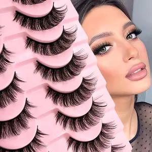 10 Pairs D Curl Russian Strip Lashes - Fluffy Volume Faux Mink Fake Eyelashes, Lightweight Comfortable, Reusable & Easy to Apply