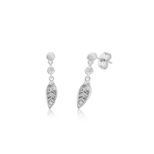 Leaf White Crystal White Gold Plated Girl's Stud Earrings Earth2Jane