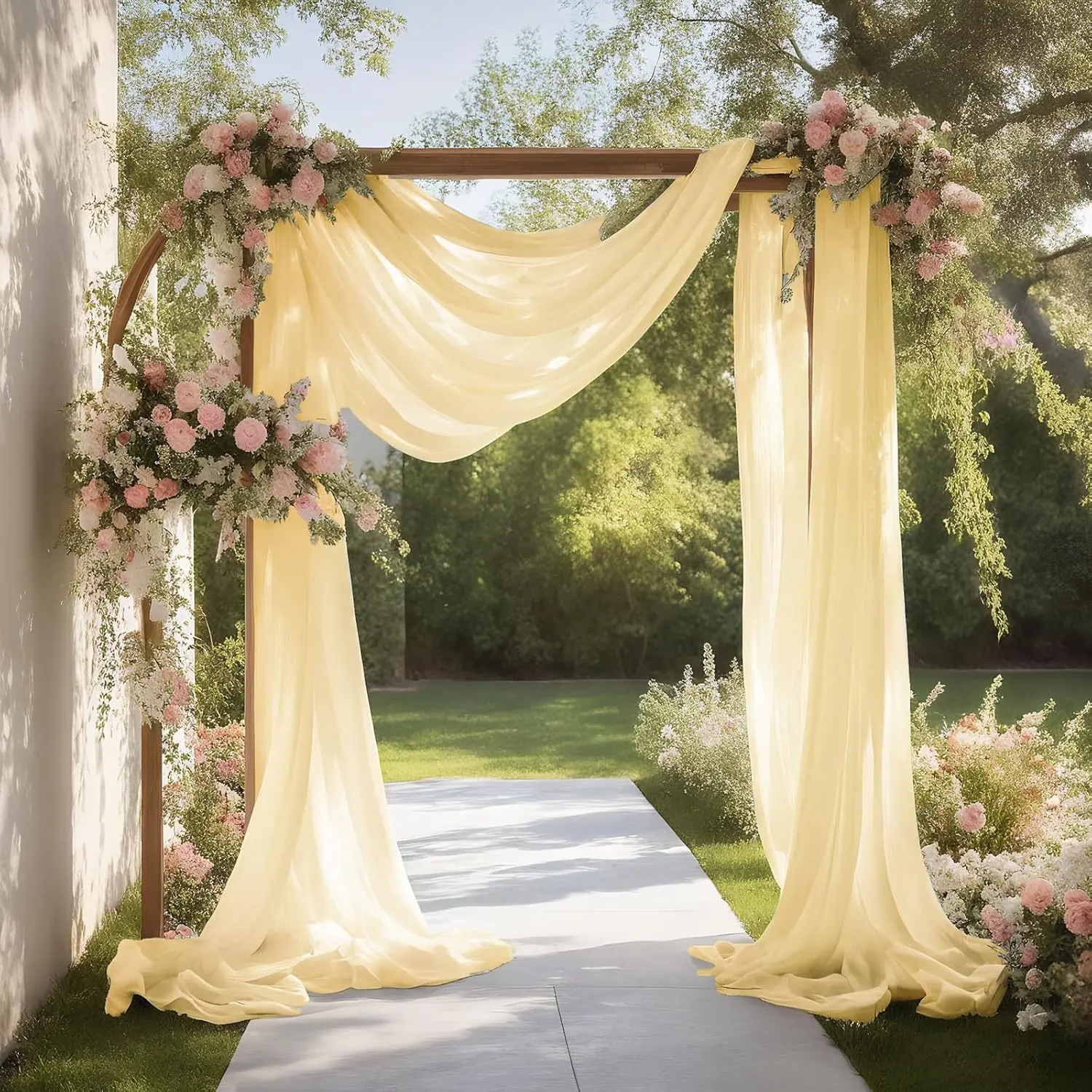 Champagne Wedding Arch Draping Shimmery Sheer Drapes 31" x 20 ft Long Backdrop Curtains for Wedding Anniversary Mother's Day Events Drapery Backgrounds