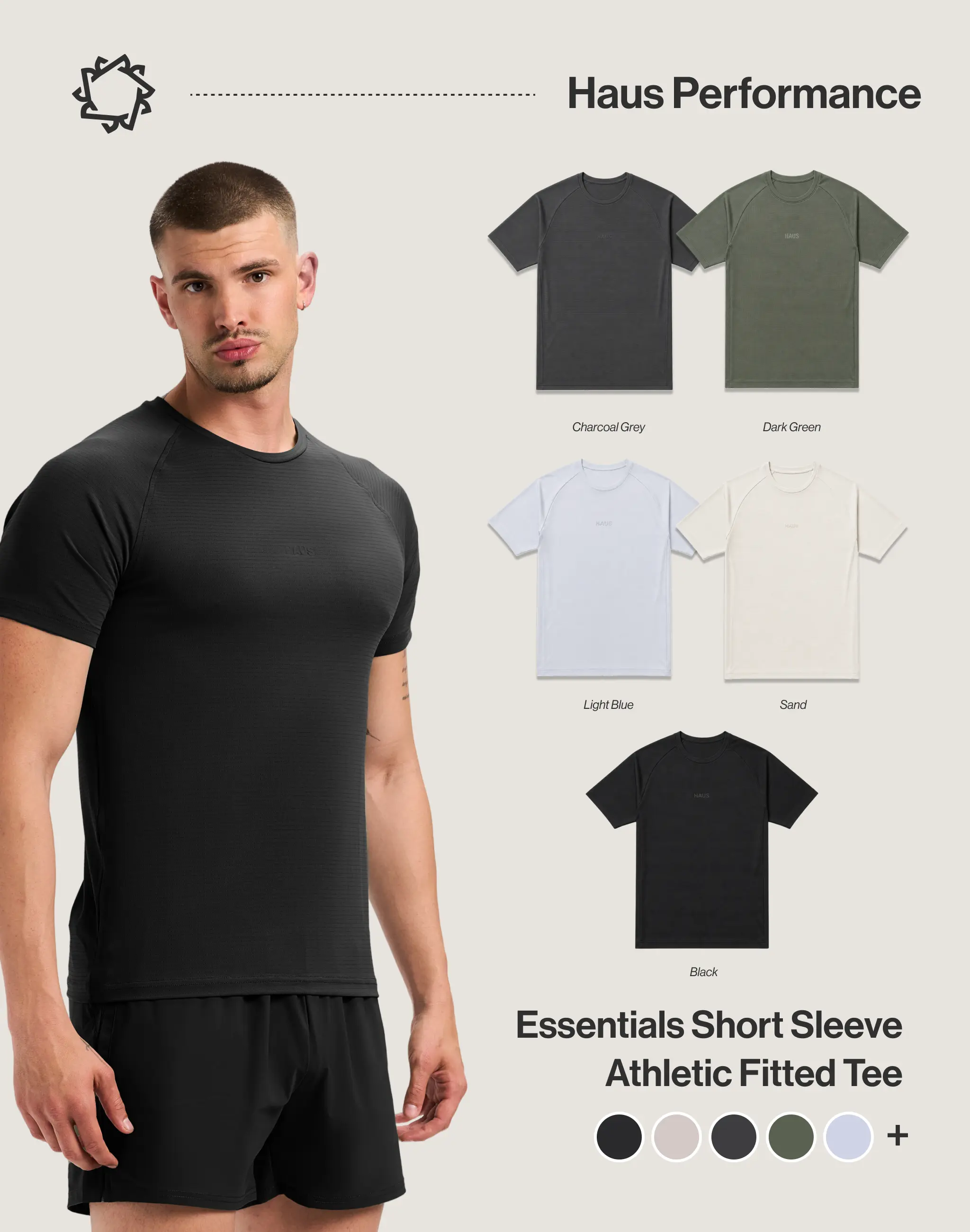 Haus | Essentials Breathable Short Sleeve Athletic Fitted Tee | All-Day Performance