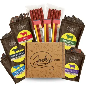 21 pc Beef Jerky Snacks Gift Box - Gourmet Beef Jerky & Assorted Meat Sticks - All-Natural, Healthy Dried Meat and Snacks Sticks - Perfect Gift for Men, Christmas Gifts for Him, Christmas Gifts for Guys, Valentines Day Gifts for Men Spicy High Protein
