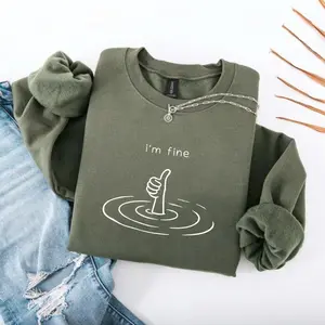 Vintage I'm Fine Sweatshirt, Sarcastic Humor Sweatshirt, Funny Mental Health Therapy Gift, Drowning Graphic Sweatshirt, Sad Girl Aesthetic 2025 Sweater, Womenswear