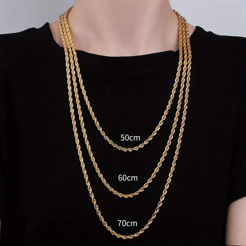 Twisted Rope Chain Necklace 14K Gold Plated Stainless Steel 7mm 16-30 Inch Link Jewelry Gifts
