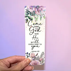James 4:8 Christian Bookmark with Holographic Finish Come Near to God Design for Bible Lovers Holographic Dot Glitter Pattern 2 x 6 Inches Ideal for Christian Readers reading bookmark