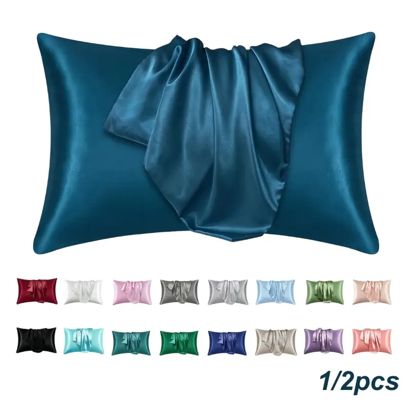 Luxury Soft Pillowcases, Breathable Skin-Friendly Cool Feeling, Pure Color Envelope Closure, Bedding, Christmas Gift, Silky Satin Bedding