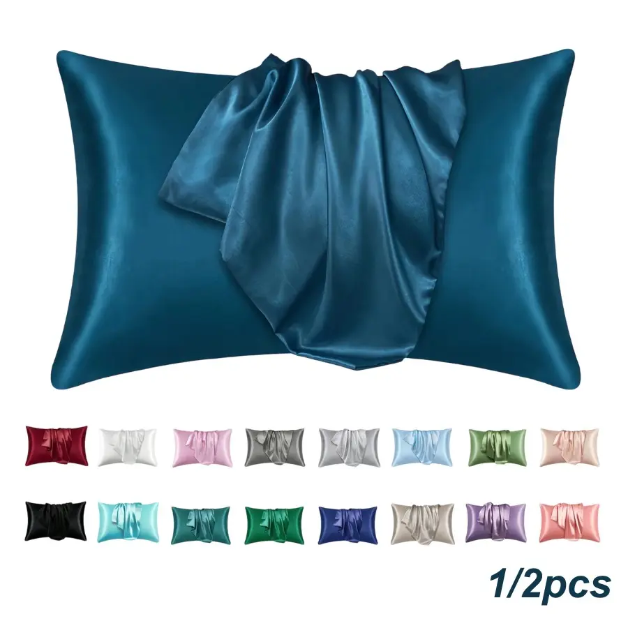 Luxury Soft Pillowcases, Breathable Skin-Friendly Cool Feeling, Pure Color Envelope Closure, Bedding, Christmas Gift, Silky Satin Bedding