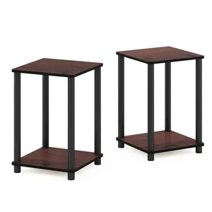TURN-N-TUBE Side Table Set of 2 in Dark Cherry brings practical storage and 2-tier storage, stackable design, open shelf for bedrooms, living rooms, and small spaces