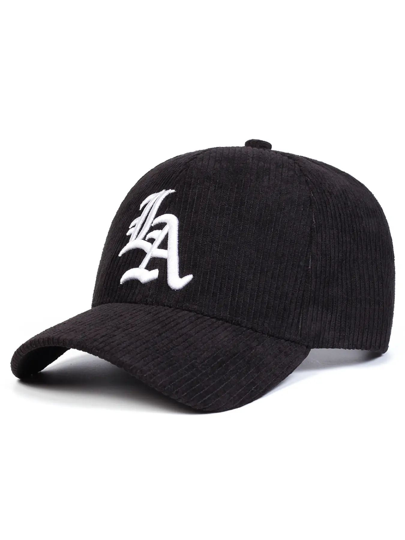 Unisex Corduroy La Baseball Cap, Adjustable Outdoor Sun Protection Hat, Casual Fitted Design for Spring & Fall Travel, Adjustable Streetwear Hat