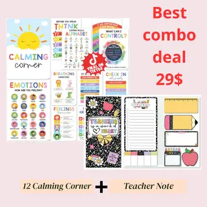 FREE Teacher Note | Calming Corner Posters for Kids – Feelings Wheel & Emotions Chart, 10x14 Laminated Classroom & Therapy Decor, Teacher Gift, Perfect Gift for Mother Day