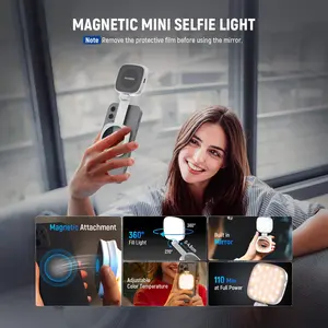 BASICS Magnetic Selfie Light,CRI95 700lx/0.3 Folding LED Phone Fill Ring Lighting with Mirror for Make