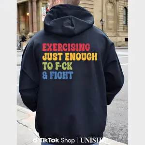 Casual Streetwear Hoodie – Colorful Just Enough to F*ck & Fight Graphic, Perfect for Workout Fans