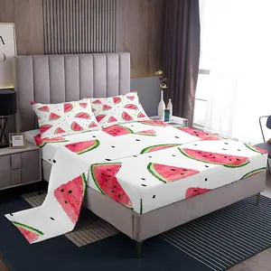Feelyou Bedsheet Sets - Stars & Watermelon Pattern Summer Bedding with Deep Pocket Fitted Sheet for Kids