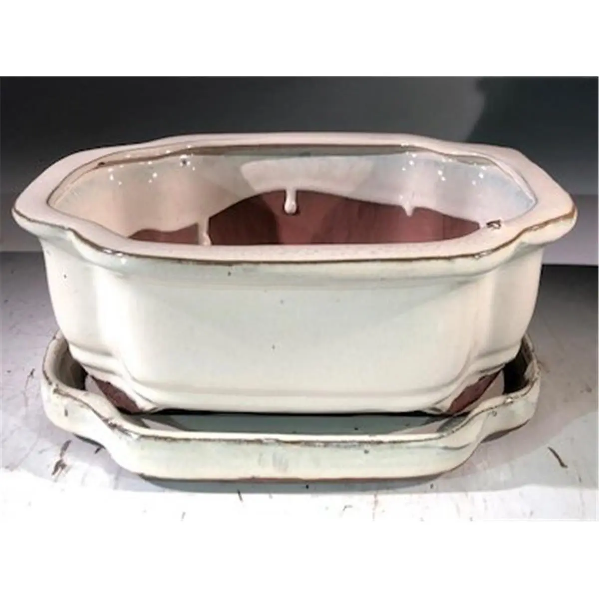 212 MAIN Beige Rectangle Ceramic Garden Planter - 8x6x3 in, 0.2 lbs, Home Decor Item, Matching Detachable Tray, Humidity Control Ceramic Plant Pot, Garden Supplies Accessory