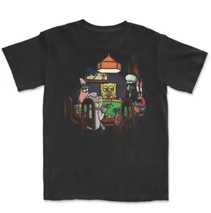 Funny Spongebob Playing Poker T-Shirt, Cartoon Graphic Tees, Unisex Tshirt, Poker Tee, Fashion Trends Shirt, Gifts Shirt, Menswear Womenswear Streetwear, Aesthetic, Heavyweight Cotton Comfort Top Regular Fit Y2k Outfit Outdoor Affliction Clothes