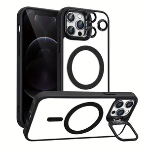 MagSafe Compatible Clear Magnetic Phone Case with Kickstand for iPhone 17/16/15/14/13/12 Pro Max/Plus, Military Grade Shockproof Cover with Camera Lens Protection