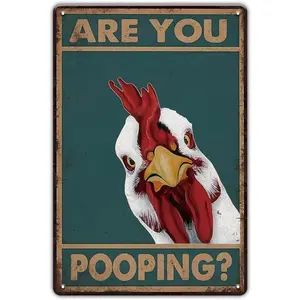 Are You Pooping Chicken Funny Vintage Metal Sign 8x12 Inch, Humorous Bathroom Wall Decor for Restroom & Chicken Coop Fall Decor For Home