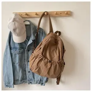 Casual Backpack Women Large Capacity Fashion Junior High School Student Pleat Schoolbag Cloth Bag Korean Travel Backpack