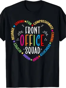 Cute School Secretary Administrative Staff Thanks Front Desk Squad Pattern TShirt Fun Office Staff Design with Love and School Icons Comfortable Casual Short Sleeve Crew Neck TShirt for Offi, PLUS SIZE