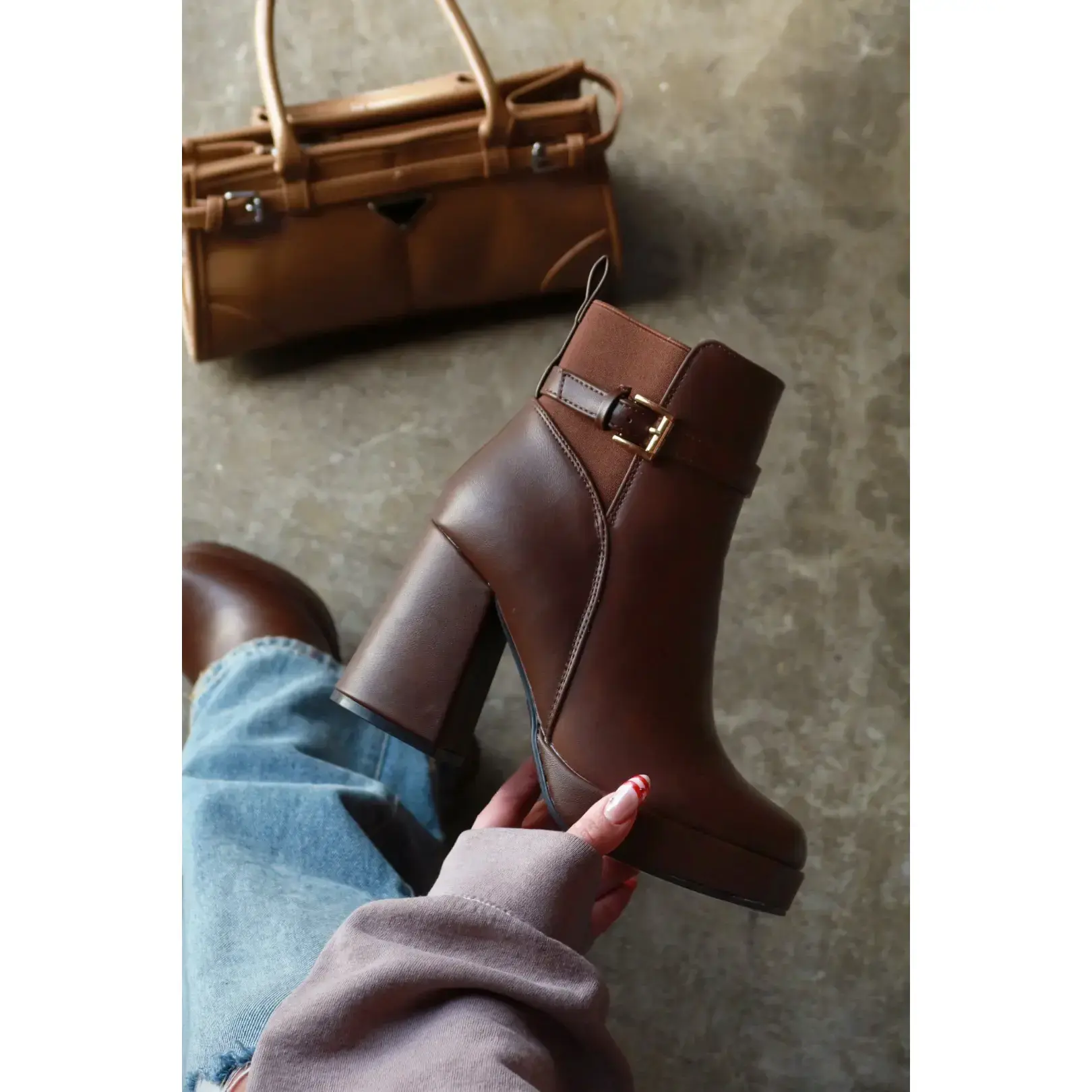 Noelle Platform Block Heel Ankle Boots – Brown
