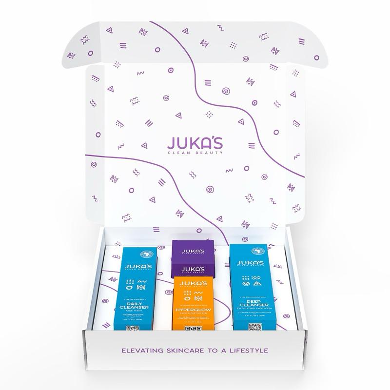Juka's Hyper Glow Kit - For Dark Spots - Includes Deep Cleanser, Exfoliating Face Wash, Daily Cleanser, Facial Mask, and Hyper Glow Face Moisturizer - Clean Beauty Skincare