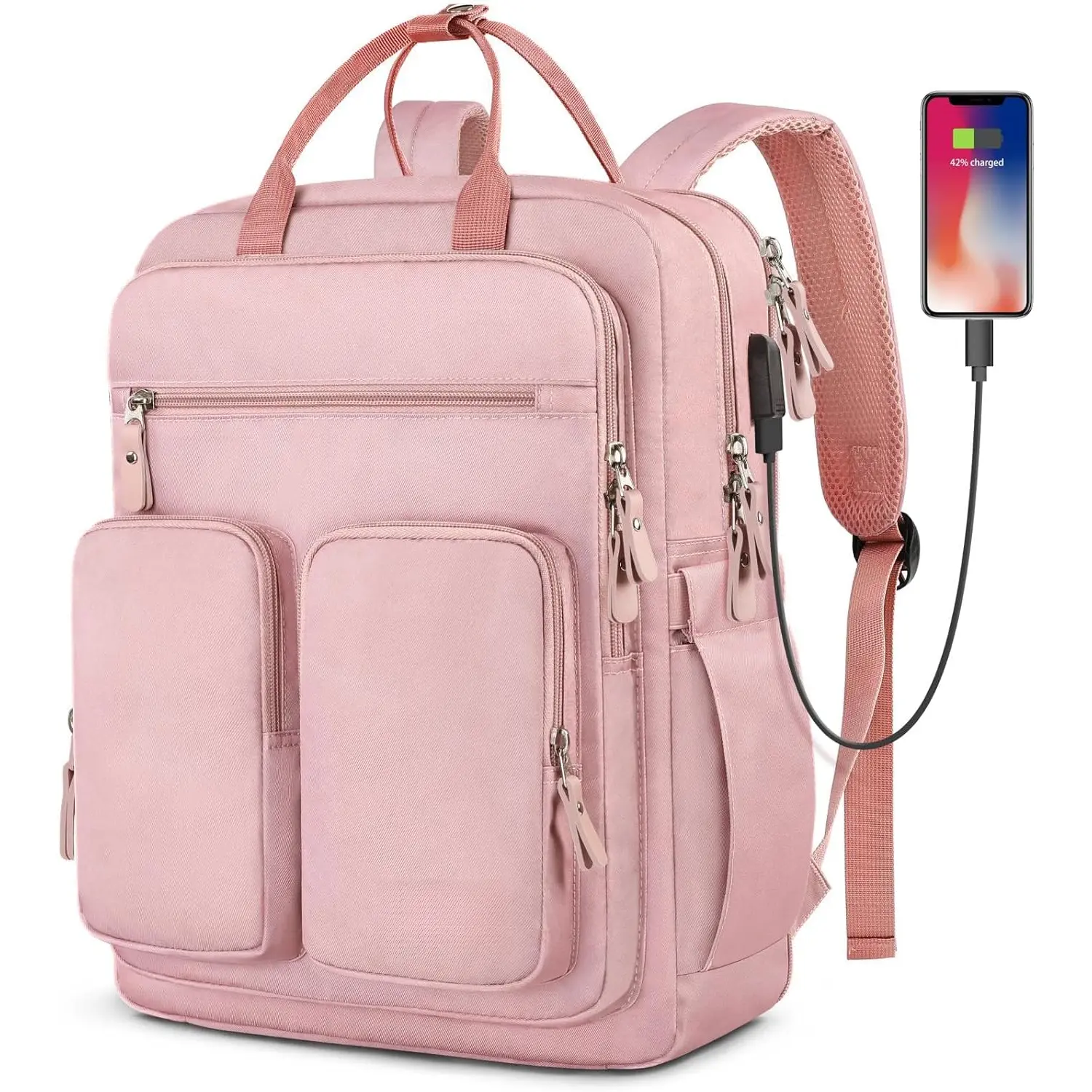 College Backpack for Women, 15.6 Inch TSA Laptop Bookbag with USB  Port and Wet Pocket, Large Capacity Travel Backpacks Casual Daypack, Pink