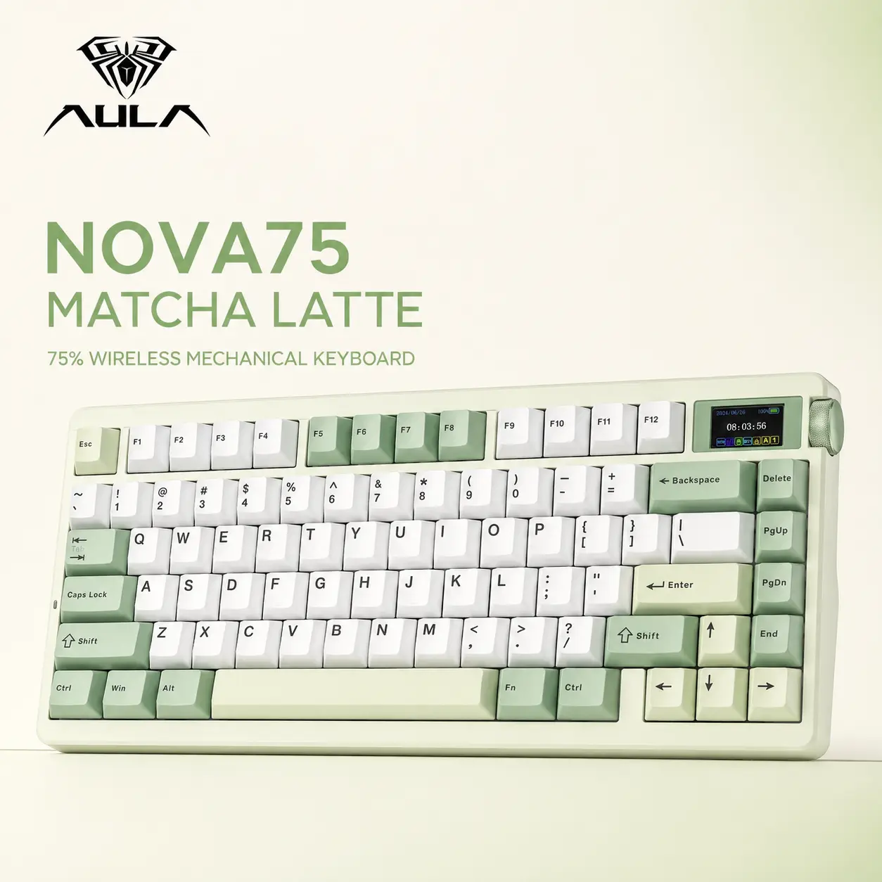 Aula Nova75 Gasket Mounted Mechanical Gaming Keyboard - 75% Compact Layout, 8000mAh, RGB Backlit, Custom Hot-Swappable, 3-Mode (Bluetooth Wireless/2.4GHz/USB-C), Cream, Multi-Device Compatible for Win/Mac, Wireless Keyboards for Business & Personal Work