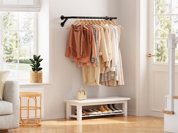 2-Pack Clothes Hanging Rods, Metal Garment Rack Bar, Closet Organizer Rod, Black Medium